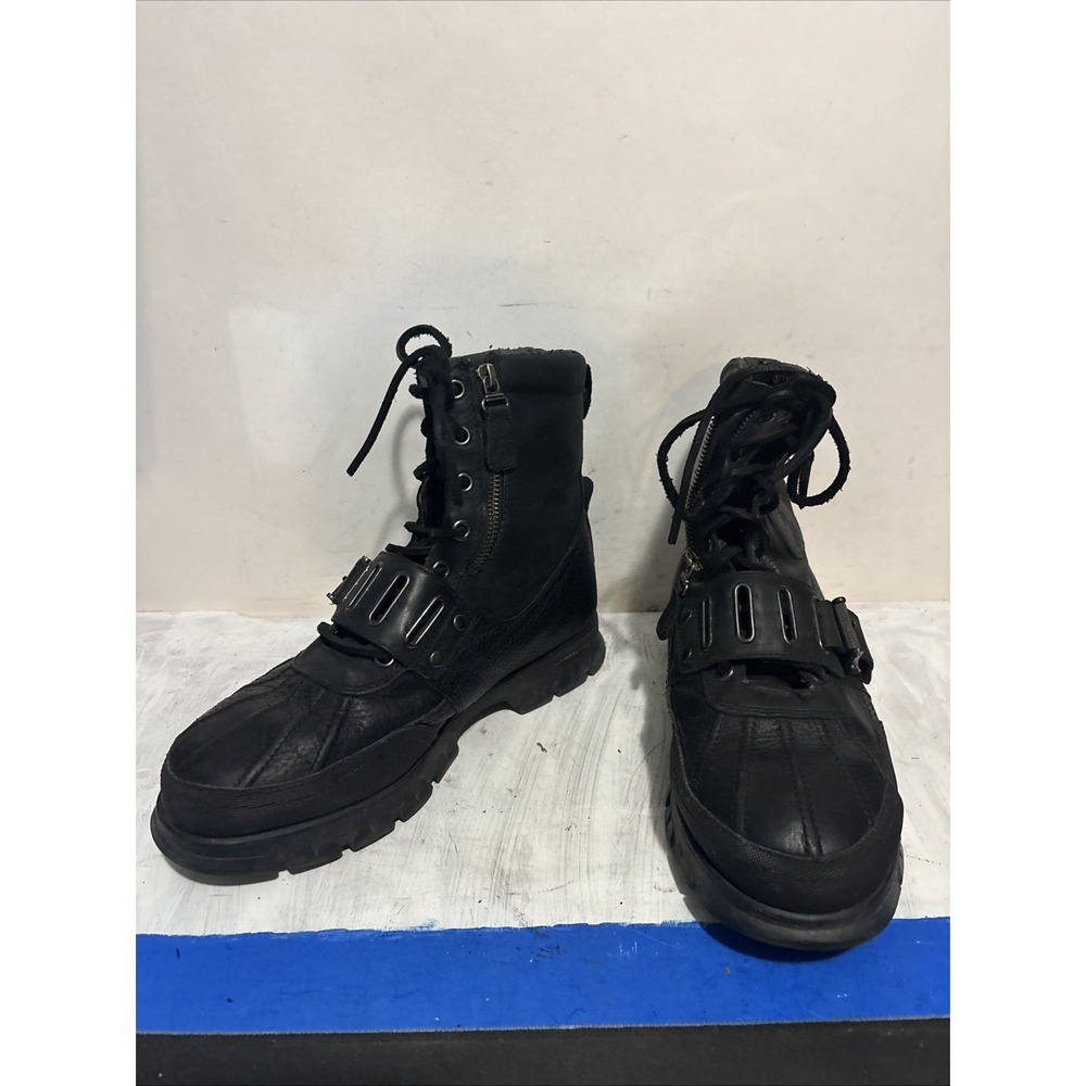 Polo Ralph Lauren Andres III Leather Boots Buckle Black Mens 9D WORN PEELING